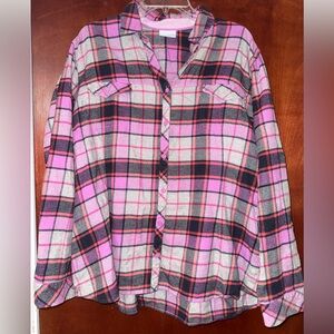 Columbia Pink and Black Plaid Flannel Shirt